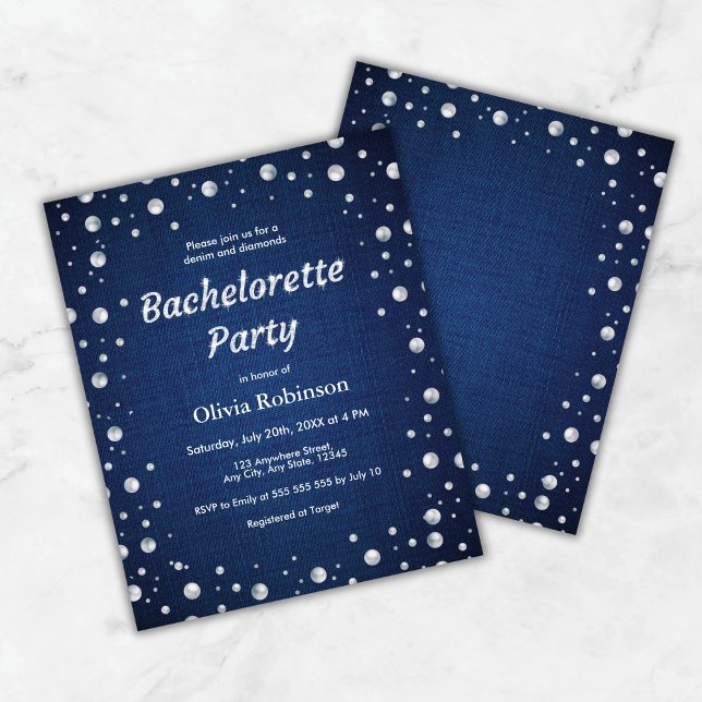 Invitation de la Bachelorette Denim et Diamonds bl (Budget Blue Denim and Diamonds Bachelorette Party Invite     )