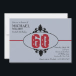 Invitation de la Big Red 60th Birthday Party<br><div class="desc">Ce design chic et audacieux a un impact dès le premier regard. Un champ gris doux avec une crête noire et un rouge vif de 60 est entrecoupé par une ligne rouge. Invitation en style vos invités à ce 60e anniversaire spécial. L'invitation est facile à customiser avec votre libellé, police,...</div>