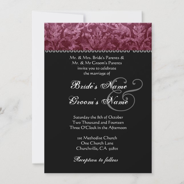 Invitation de la Bourgogne Black White Mariage dam (Devant)