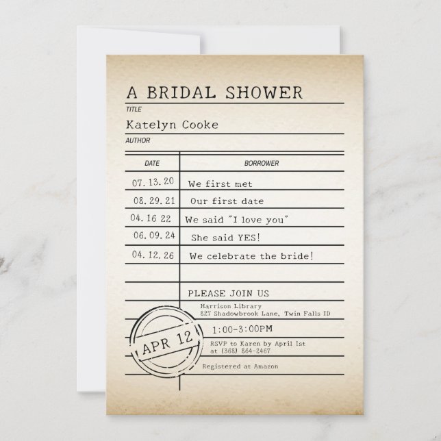 Invitation de la carte de bibliothèque vintage Bri (Devant)