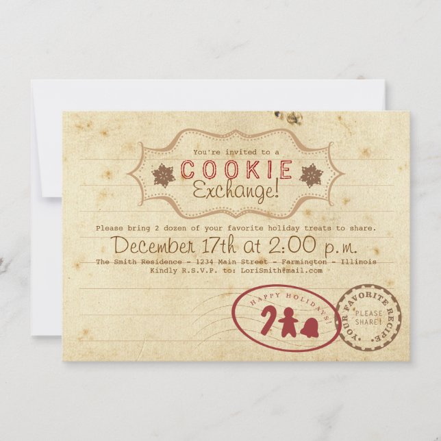 Invitation de la carte de recette Cookie Exchange (Devant)