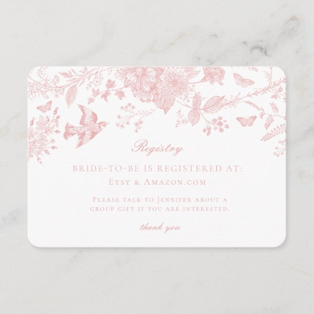 Invitation de la carte d'enregistrement Pink Toile (Devant)