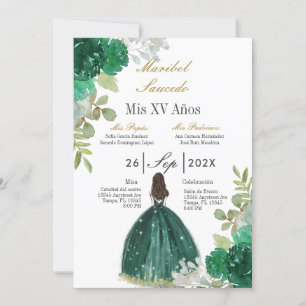 Invitation de la costume verte quinceañera