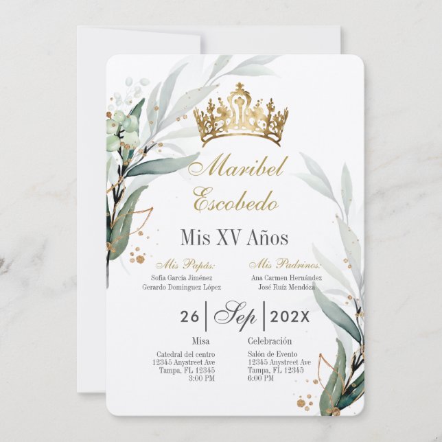 Invitation de la couronne d'or quinceañera (Devant)