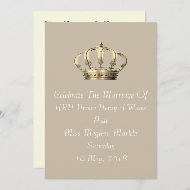 Invitation de la Couronne royale Harry & Meghan (T (Devant / Derrière)