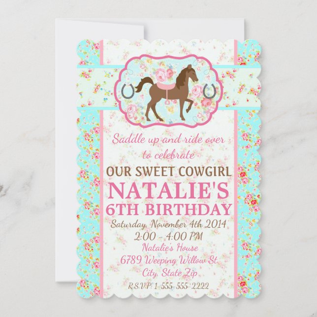 Invitation de la cow-girl chic de Shabby Floral Po (Devant)