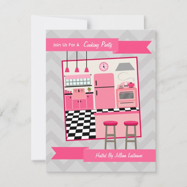 Invitation de la Cuisine Retro Pink Kitchen (Devant)