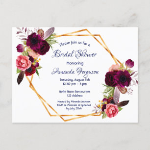 Invitation de la douche nuptiale bordeaux floral b