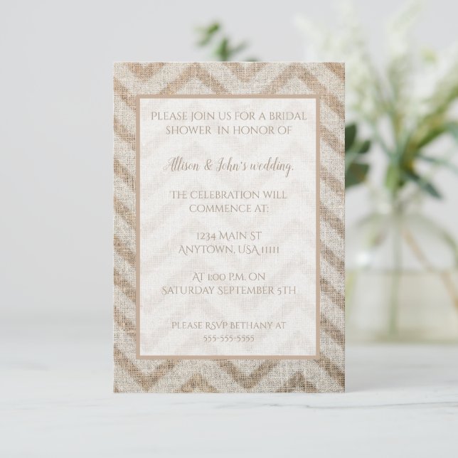 Invitation de la douche nuptiale Burlap Chevron (Debout devant)