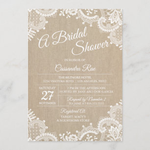 Invitation de la douche nuptiale Burlap et dentell