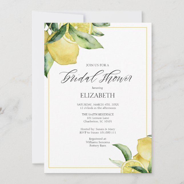 Invitation de la douche nuptiale Citrons Bordure j (Devant)