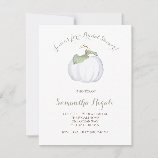 Invitation de la douche nuptiale Citrouille blanch (Devant)