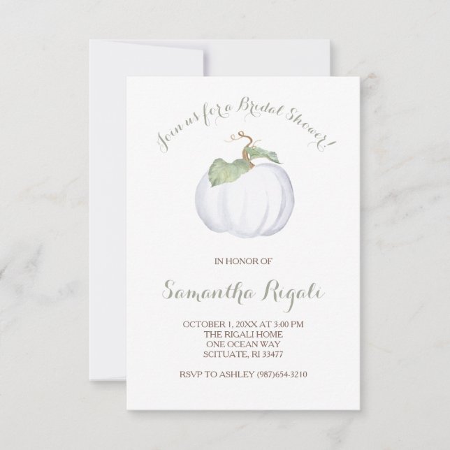 Invitation de la douche nuptiale Citrouille blanch (Devant)