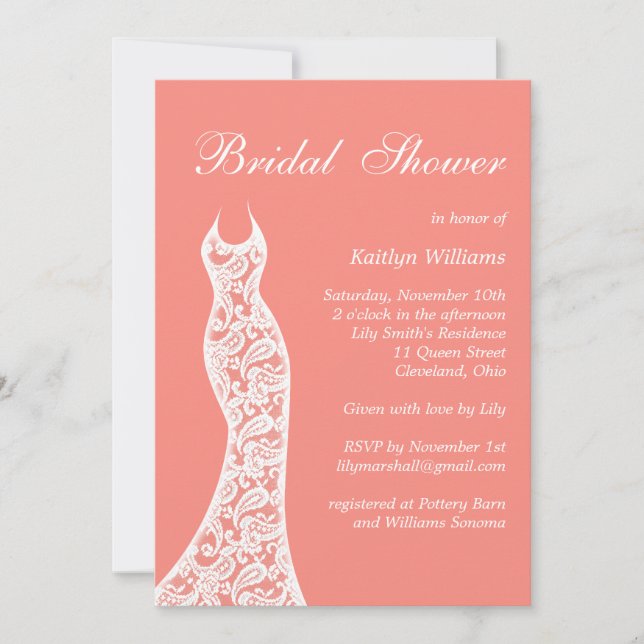 Invitation de la douche nuptiale corail (Devant)
