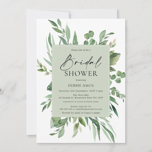 Invitation de la douche nuptiale du feuillage vert (Devant)
