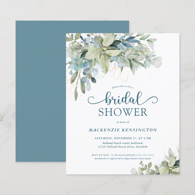 Invitation de la douche nuptiale Eucalyptus bleu B (Devant / Derrière)