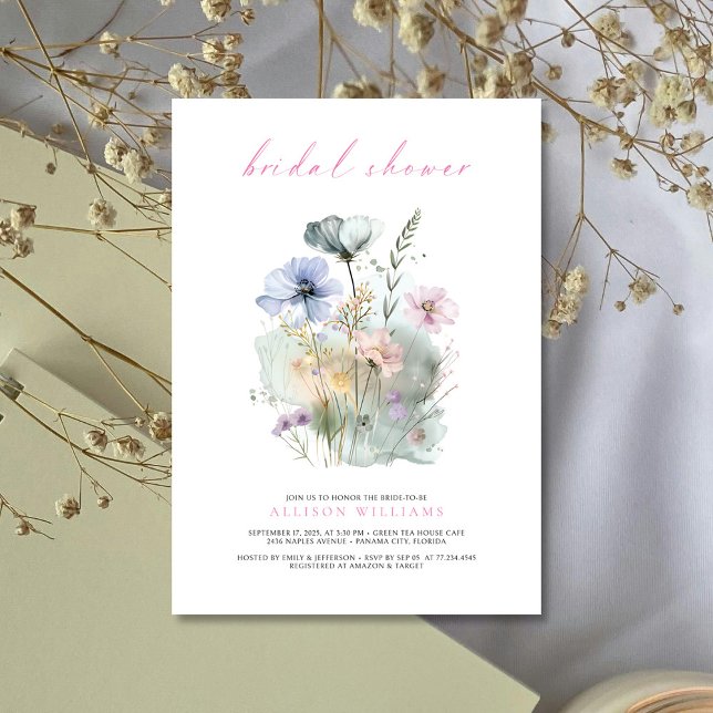 Invitation de la douche nuptiale Fleur sauvage Boh (Elegant Blush & Boho: Wildflower Bridal Shower Invitation Personalized)