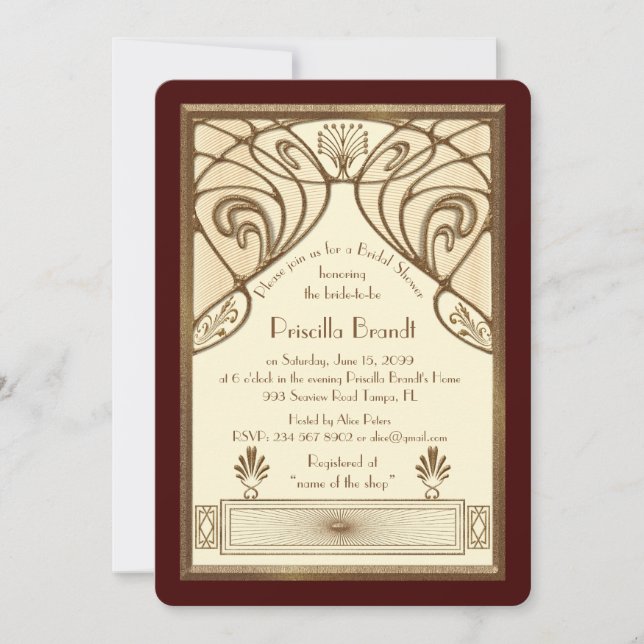 Invitation de la douche nuptiale, grand Gatsby rou (Devant)