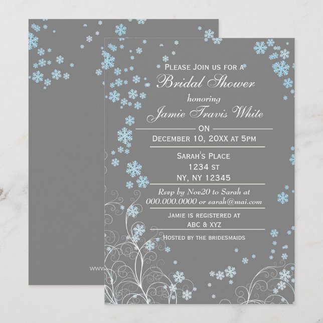 Invitation de la douche nuptiale gris bleu mood (Devant / Derrière)