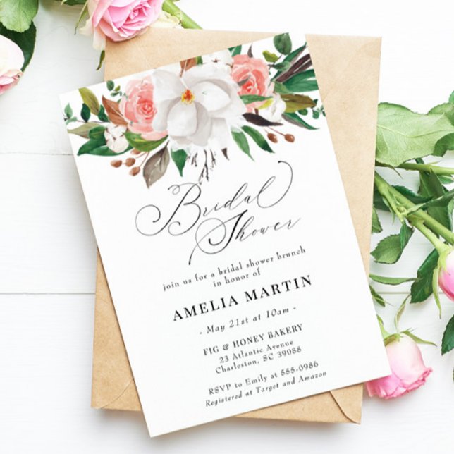 Invitation de la douche nuptiale Magnolia Rose en  (Créateur téléchargé)