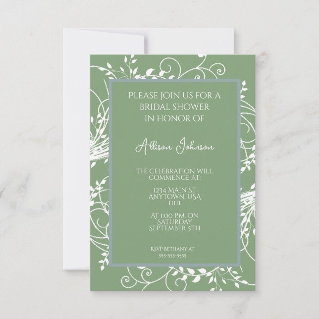 Invitation de la douche nuptiale Moss Green Flouri (Devant)