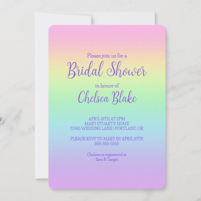 Invitation de la douche nuptiale Pastel Rainbow (Devant)