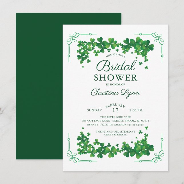 Invitation de la douche nuptiale Shamrock irlandai (Devant / Derrière)