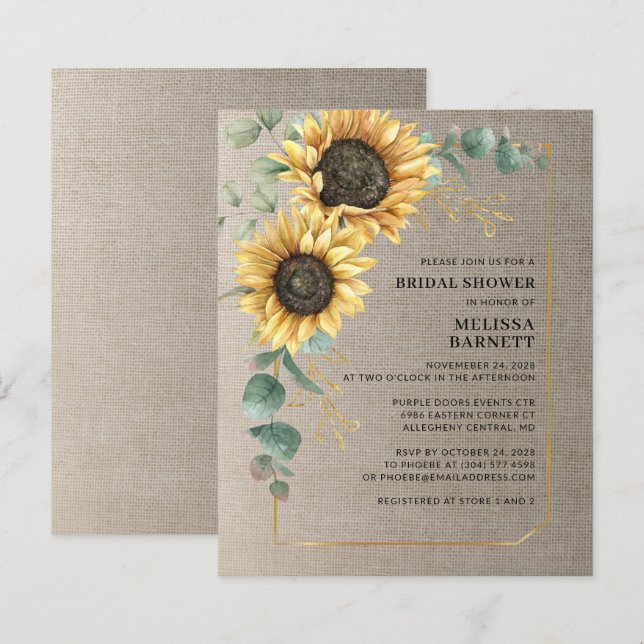 Invitation de la douche nuptiale Sunflower Green (Devant / Derrière)