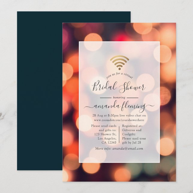 Invitation de la douche virtuelle Bokeh Lights (Devant / Derrière)