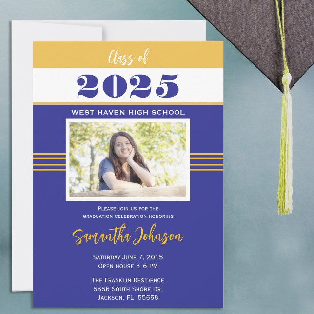 Invitation de la Faire-part de graduation Blue and (Customize your color  and photo graduation invitation and announcement class of 2025)