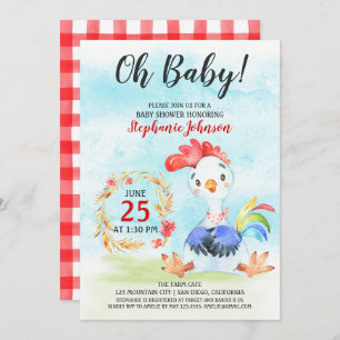 Invitation de la ferme de Baby shower de coq d'aqu