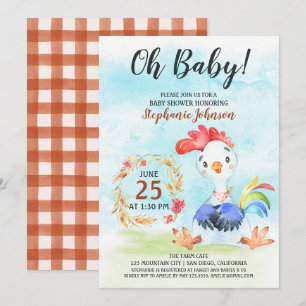 Invitation de la ferme de Baby shower de coq d'aqu