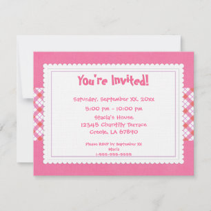 Invitation de la fête à plaid rose et blanc