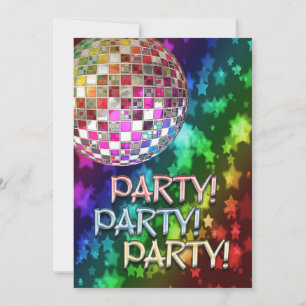 Invitation de la fête avec boule disco et arc-en-c
