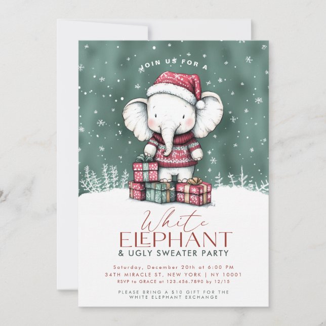 Invitation de la fête blanche éléphant laide (Devant)