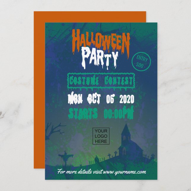 Invitation de la fête costumée d'Halloween d'entre (Devant / Derrière)