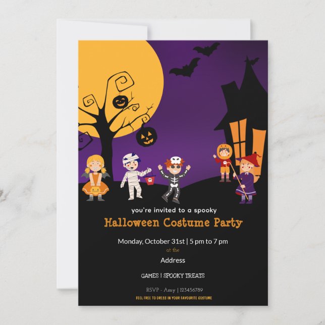 Invitation de la fête costumée d'Halloween pour en (Devant)
