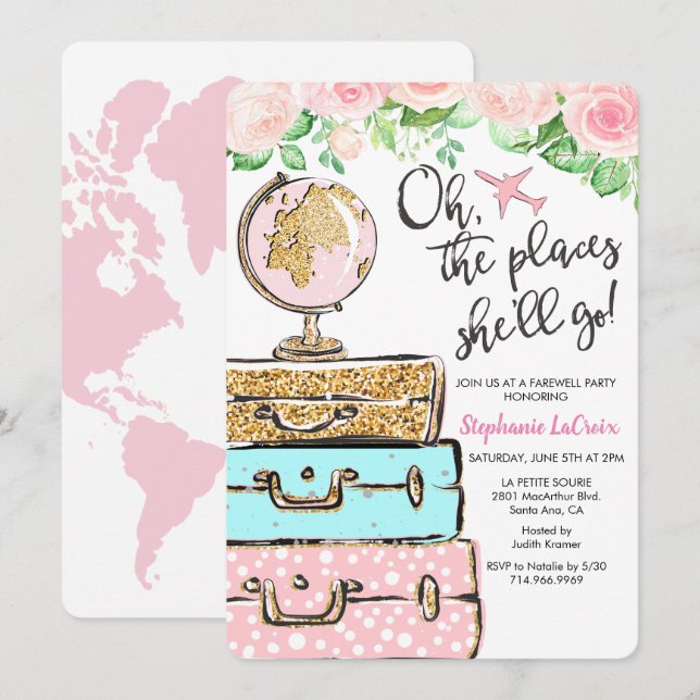 Invitation de la fête d'adieu à thème Voyage (Devant / Derrière)