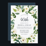 Invitation de la fête d'anniversaire 40e couronne<br><div class="desc">Verrerie végétale Florale 40e anniversaire Invitation de fête Belle Flore blanche Voir la collection correspondante à Niche et Nest Store</div>