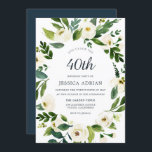 Invitation de la fête d'anniversaire 40e couronne<br><div class="desc">Verrerie végétale Florale 40e anniversaire Invitation de fête Belle Flore blanche Voir la collection correspondante à Niche et Nest Store</div>
