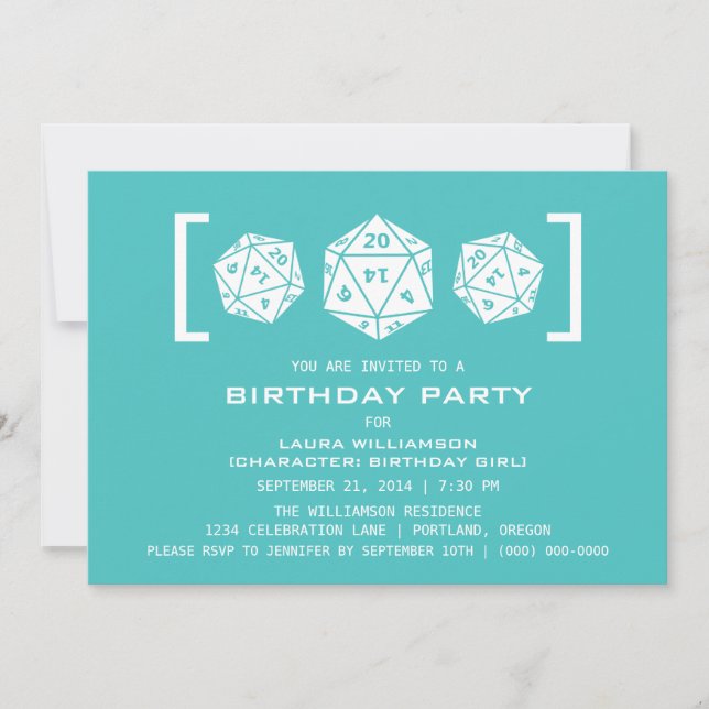 Invitation de la fête d'anniversaire Aqua D20 Dice (Devant)