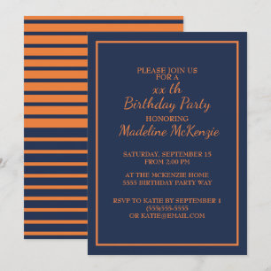 Invitation de la fête d'anniversaire Bleu Orange N