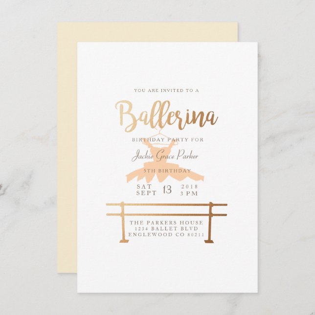 Invitation de la fête d'anniversaire de Ballerina (Devant / Derrière)