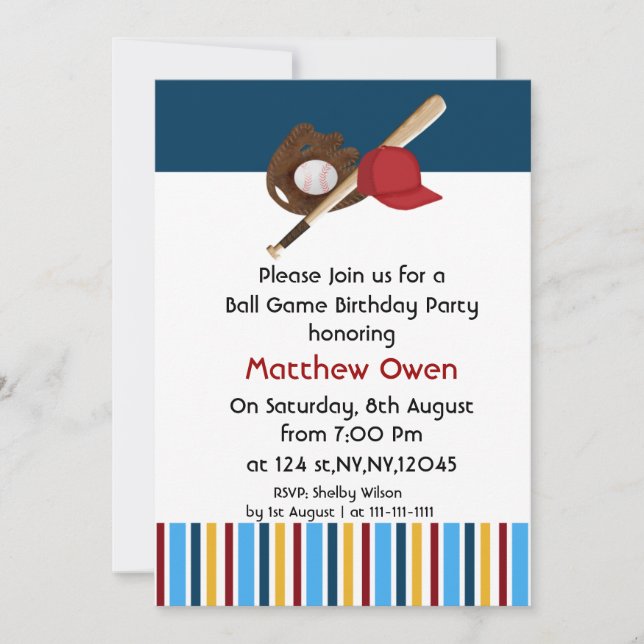 Invitation de la fête d'anniversaire de baseball (Devant)