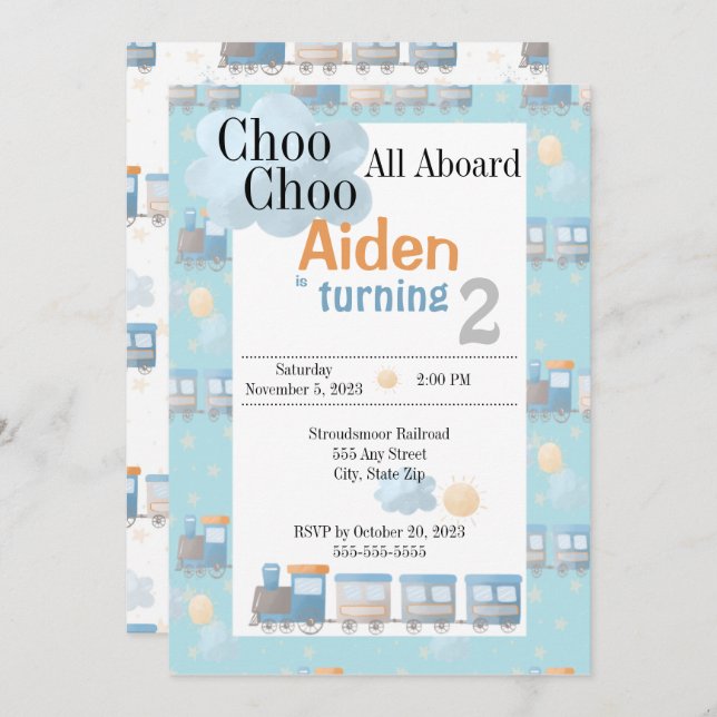 Invitation de la fête d'anniversaire de Choo choo (Devant / Derrière)