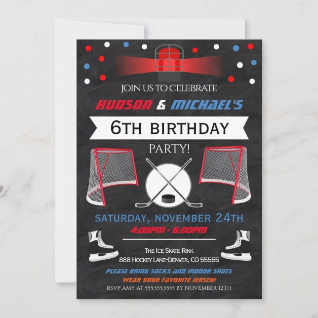 Invitation de la fête d'anniversaire de hockey sur (Devant)