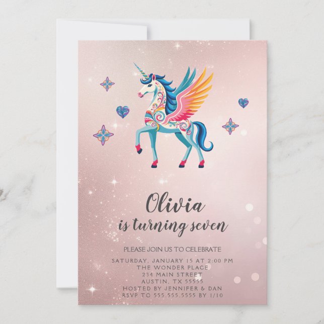 Invitation de la fête d'anniversaire de la Unicorn (Devant)