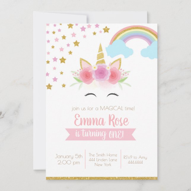 Invitation de la fête d'anniversaire de la Unicorn (Devant)