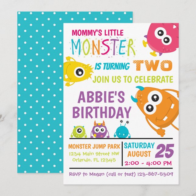 Invitation de la fête d'anniversaire de Little Mon (Devant / Derrière)