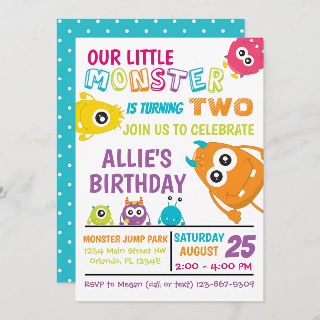 Invitation de la fête d'anniversaire de Little Mon (Devant / Derrière)